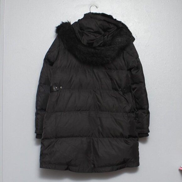 Vince Camuto down filled black long lined faux fur hooded coat - Picture 2 of 6